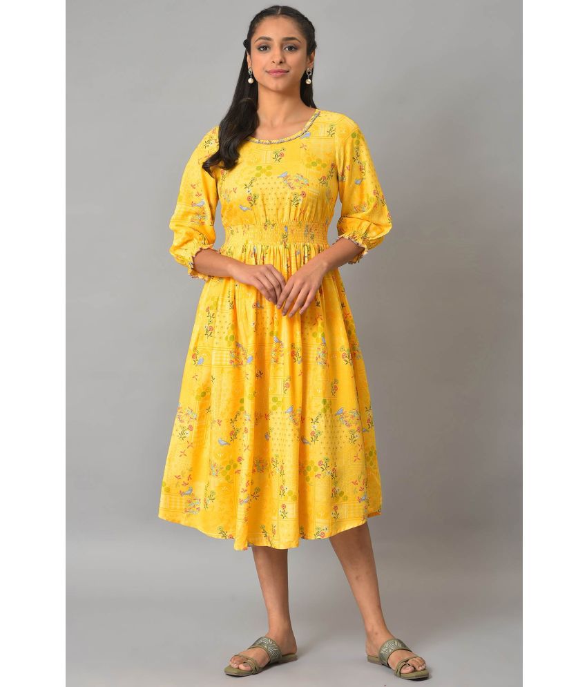     			Aurelia Cotton Printed Midi Women's A-line Dress - Yellow ( Pack of 1 )