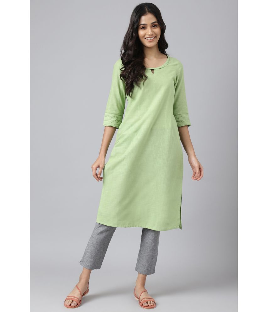     			Aurelia Cotton Solid Straight Women's Kurti - Green ( Pack of 1 )