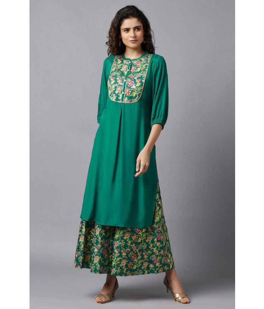     			Aurelia Polyester Printed Kurti With Pants Women's Stitched Salwar Suit - Green ( Pack of 1 )