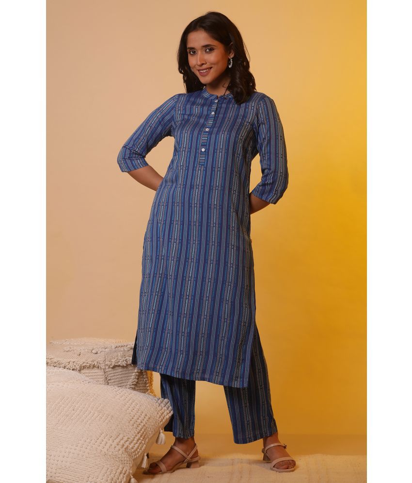     			Aurelia Viscose Dyed Kurti With Pants Women's Stitched Salwar Suit - Navy ( Pack of 1 )
