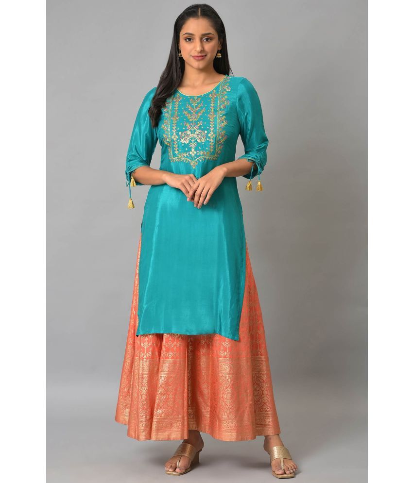     			Aurelia Viscose Embroidered Straight Women's Kurti - Green ( Pack of 1 )