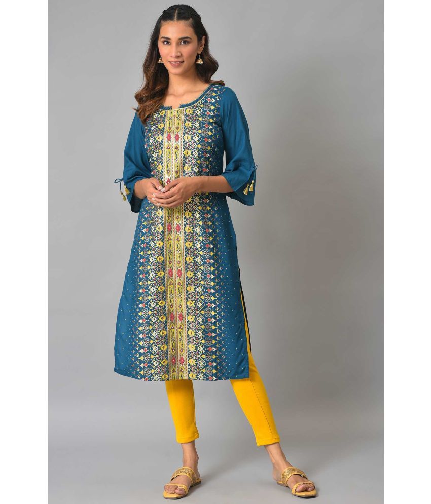     			Aurelia Viscose Printed Straight Women's Kurti - Blue ( Pack of 1 )