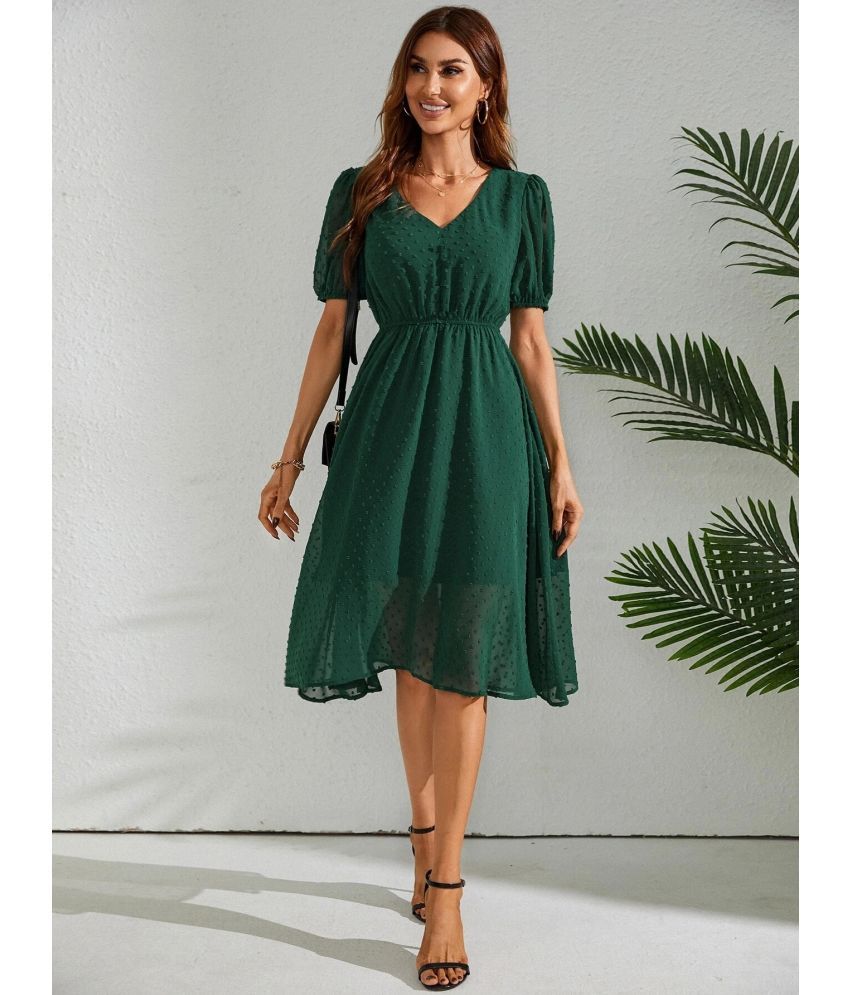     			Fery london Georgette Solid Knee Length Women's A-line Dress - Green ( Pack of 1 )