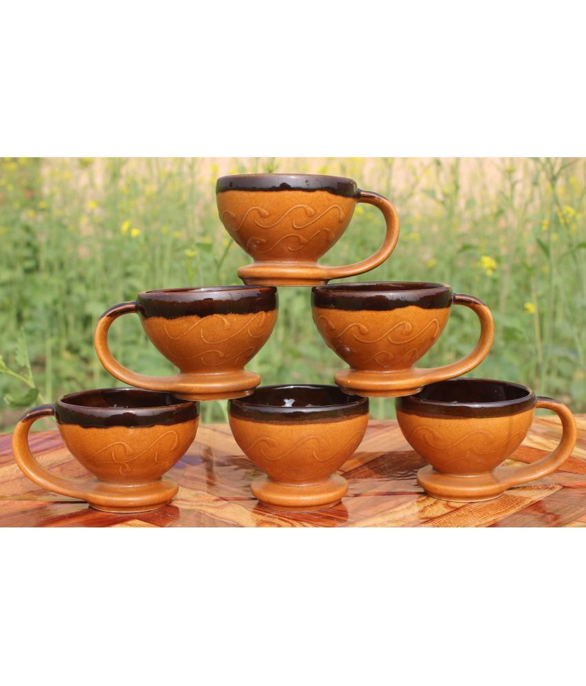     			Laghima jadon Brown Worldcup Colorblock Ceramic Tea Cup 130 ml ( Pack of 6 )