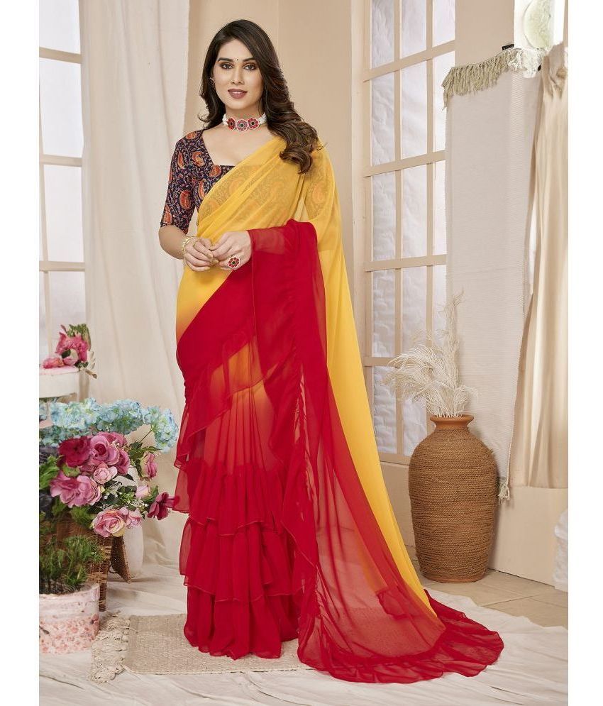     			Rangita Georgette Dyed Saree With Blouse Piece - Red ( Pack of 1 )