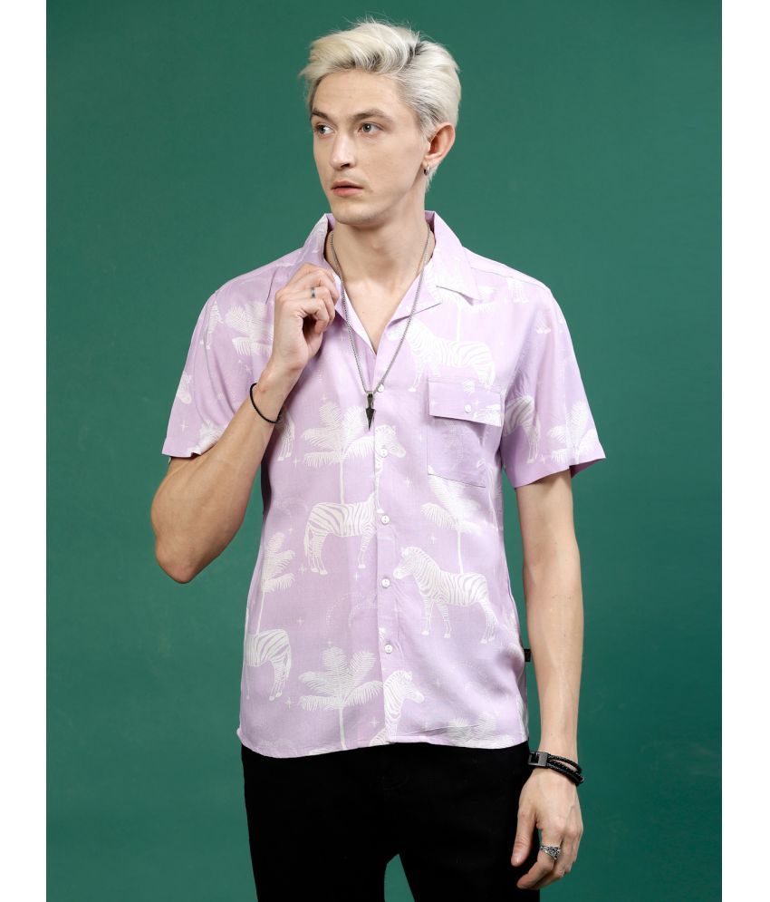     			Rigo Rayon Slim Fit Printed Half Sleeves Men's Casual Shirt - Lavender ( Pack of 1 )