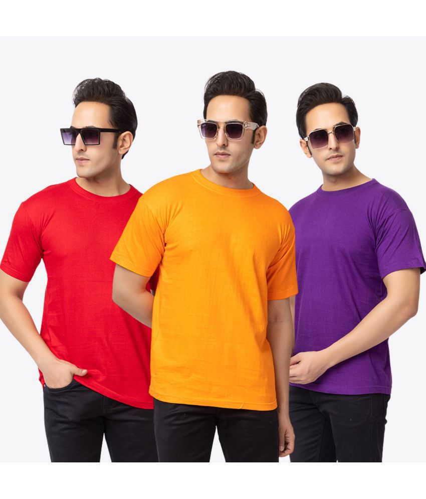     			VAZO Cotton Blend Regular Fit Solid Half Sleeves Men's T-Shirt - Purple ( Pack of 3 )