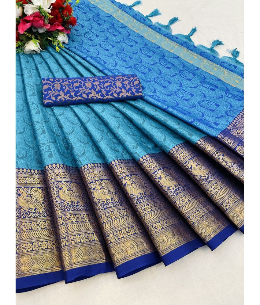     			Aika Art Silk Embellished Saree With Blouse Piece - SkyBlue ( Pack of 1 )