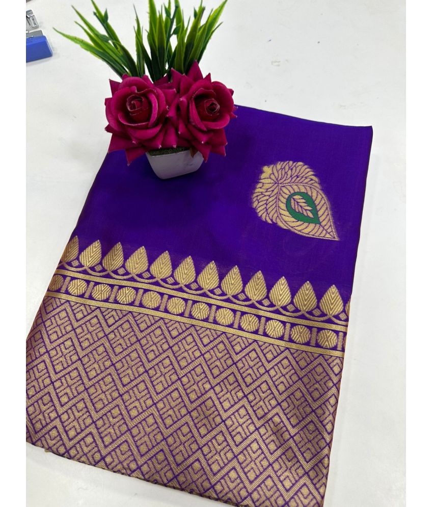    			Aika Banarasi Silk Embellished Saree With Blouse Piece - Purple ( Pack of 1 )
