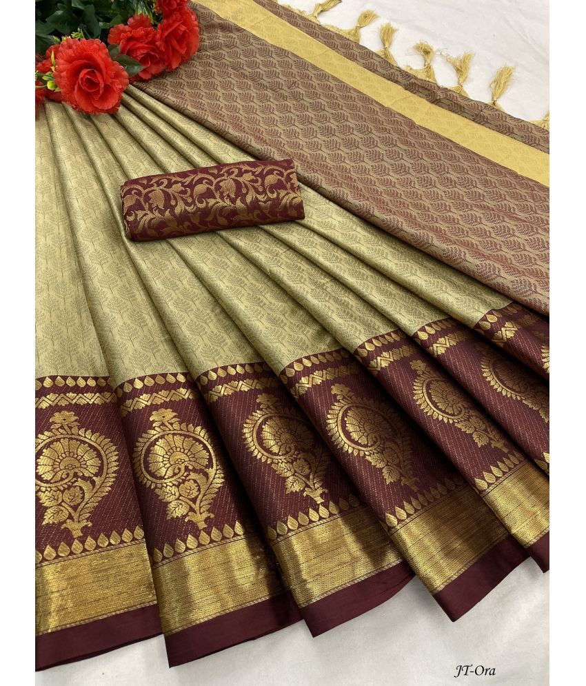     			Aika Banarasi Silk Embellished Saree With Blouse Piece - Brown ( Pack of 1 )