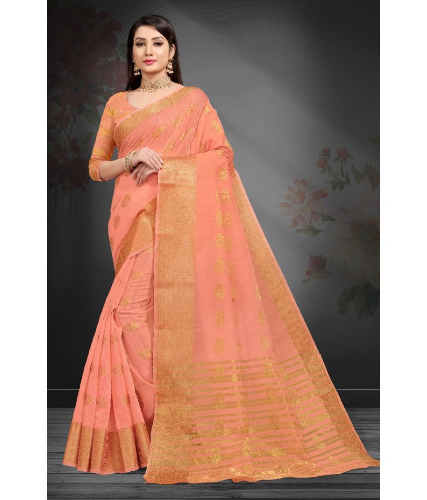     			Aika Banarasi Silk Embellished Saree With Blouse Piece - Peach ( Pack of 1 )