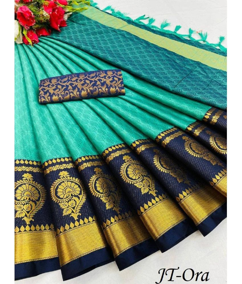     			Aika Banarasi Silk Embellished Saree With Blouse Piece - Light Blue ( Pack of 1 )