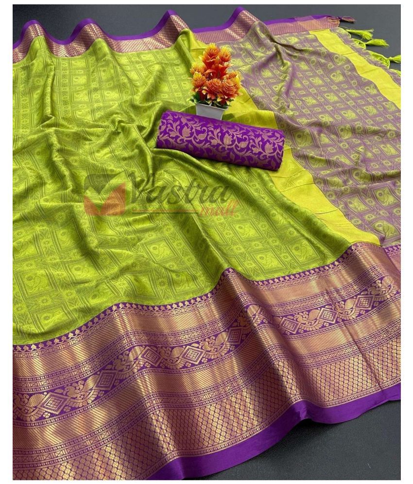     			Aika Cotton Silk Embellished Saree With Blouse Piece - Purple ( Pack of 1 )