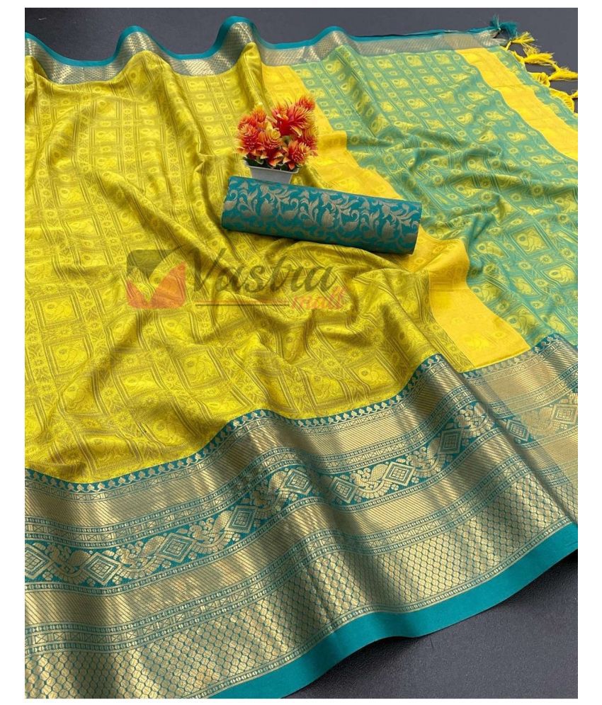     			Aika Cotton Silk Embellished Saree With Blouse Piece - Rama ( Pack of 1 )