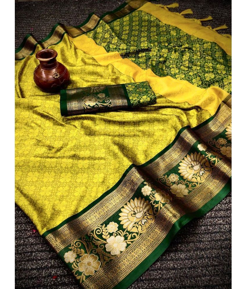     			Aika Cotton Silk Embellished Saree With Blouse Piece - Lime Green ( Pack of 1 )