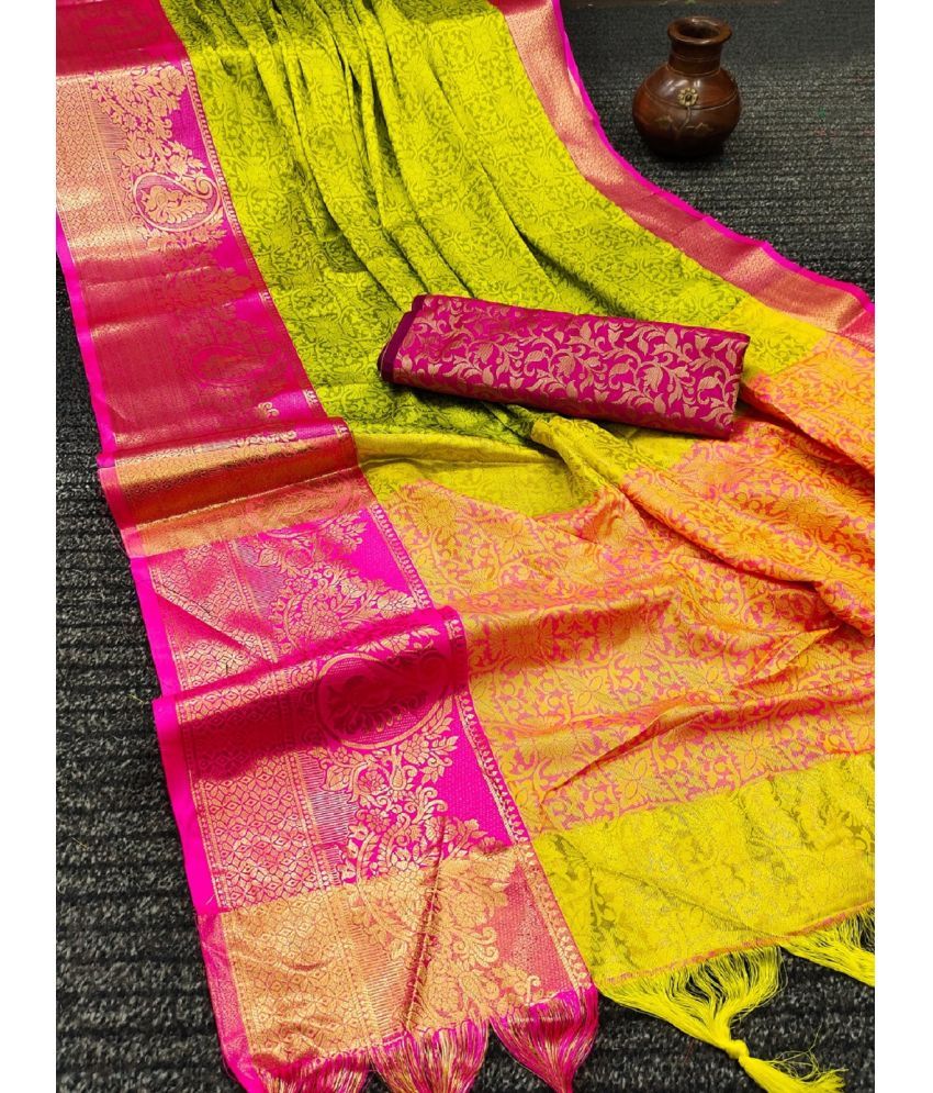     			Aika Cotton Silk Embellished Saree With Blouse Piece - Yellow ( Pack of 1 )