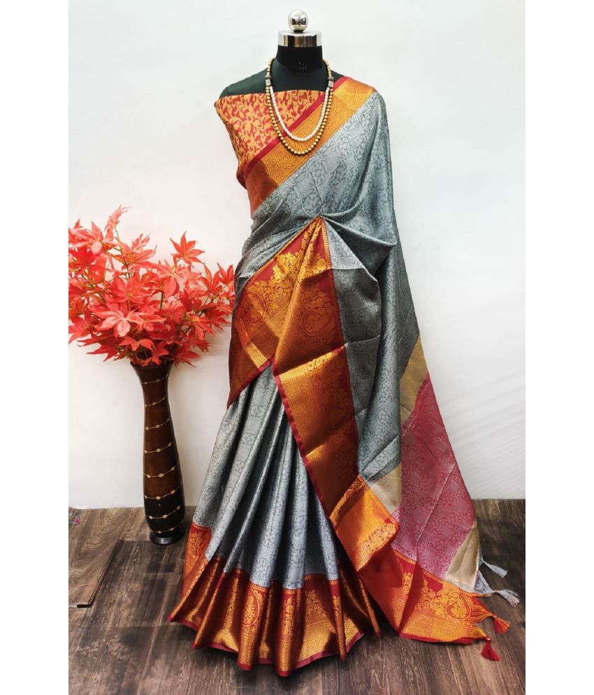     			Aika Cotton Silk Embellished Saree With Blouse Piece - Grey ( Pack of 1 )