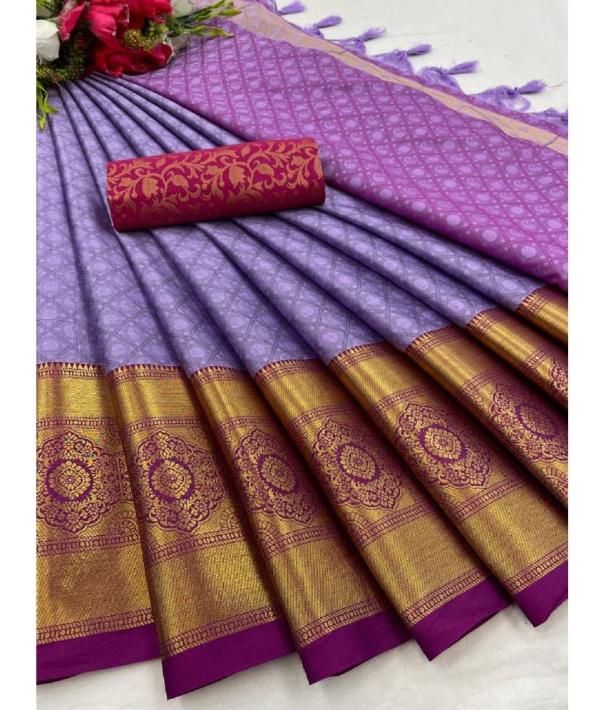     			Aika Cotton Silk Embellished Saree With Blouse Piece - Lavender ( Pack of 1 )