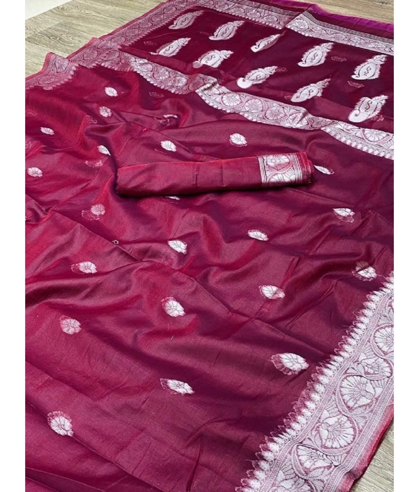     			Aika Kanjivaram Silk Embellished Saree With Blouse Piece - Wine ( Pack of 1 )