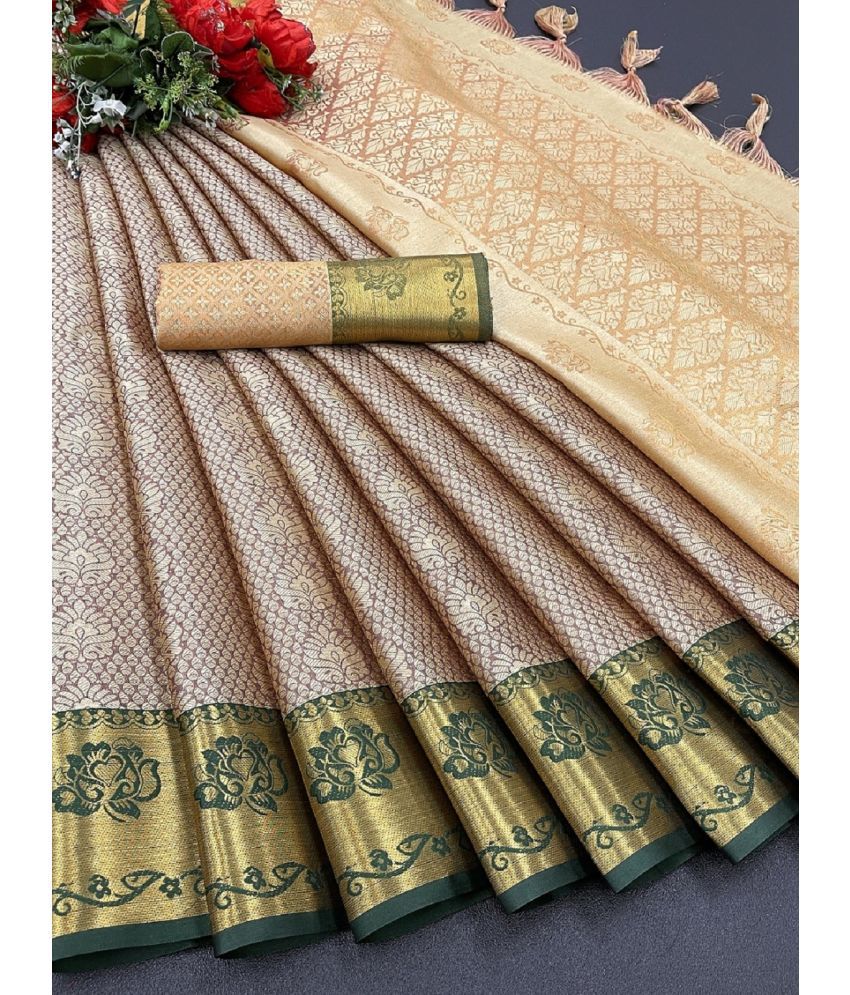     			Aika Kanjivaram Silk Embellished Saree With Blouse Piece - Brown ( Pack of 1 )