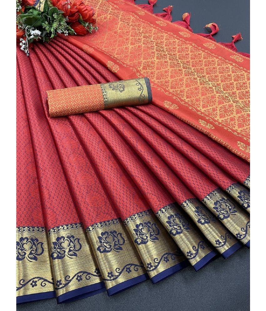     			Aika Kanjivaram Silk Embellished Saree With Blouse Piece - Red ( Pack of 1 )