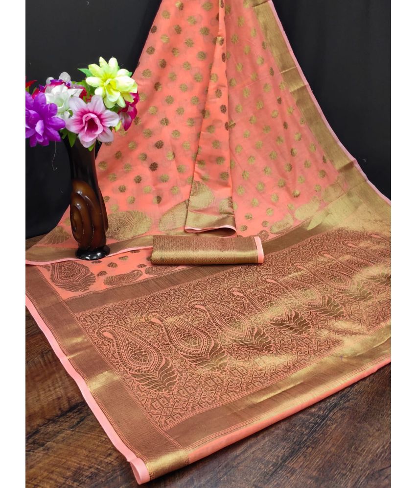     			Aika Silk Blend Embellished Saree With Blouse Piece - Peach ( Pack of 1 )