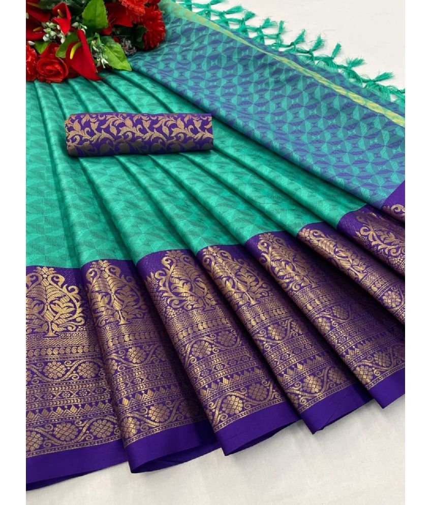    			Aika Silk Blend Embellished Saree With Blouse Piece - Rama ( Pack of 1 )