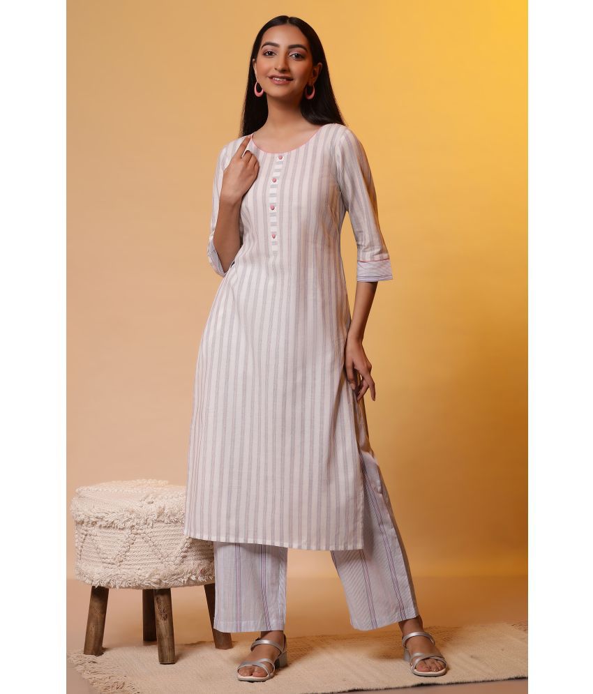     			Aurelia Cotton Dyed Kurti With Pants Women's Stitched Salwar Suit - Off White ( Pack of 1 )