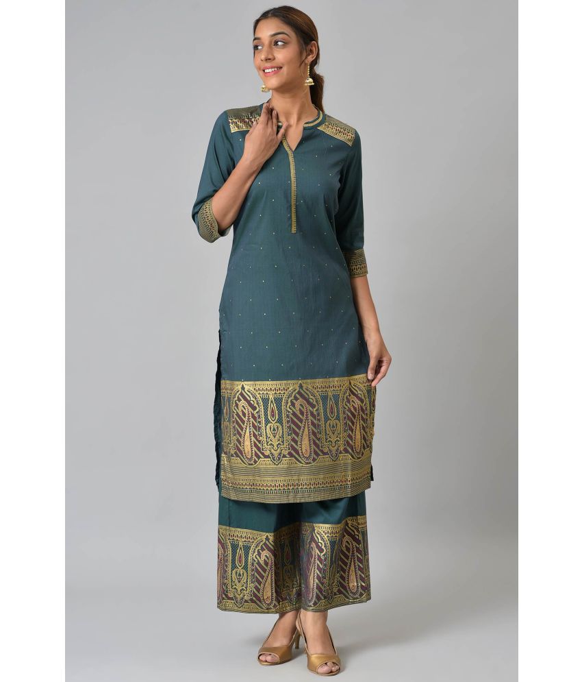     			Aurelia Viscose Printed Kurti With Palazzo Women's Stitched Salwar Suit - Green ( Pack of 1 )