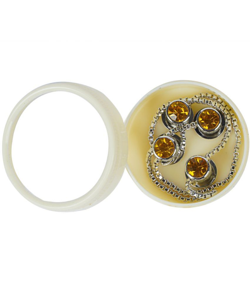     			Brass Buttons Silver Plated Rodium Polished Yellow Gemstone Kurta Button For Men
