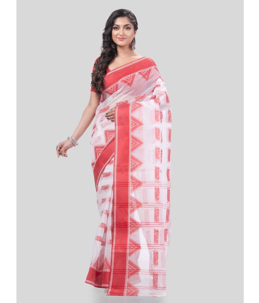     			Desh Bidesh Cotton Self Design Saree Without Blouse Piece - Red ( Pack of 1 )