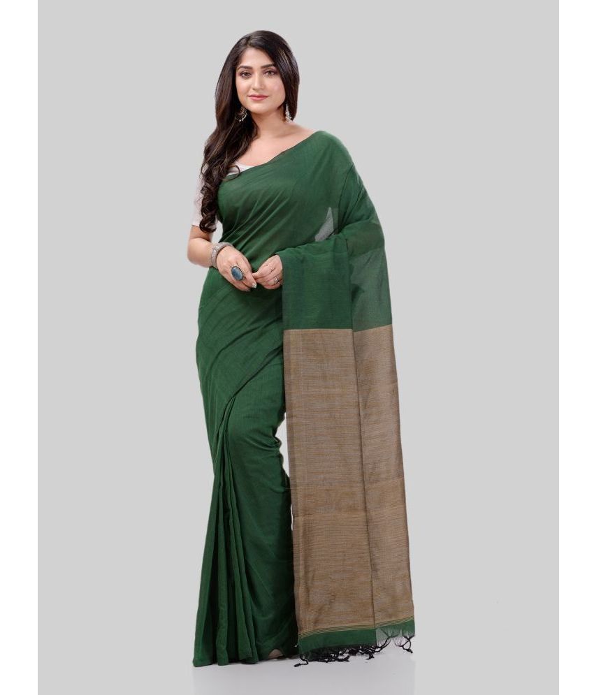     			Desh Bidesh Cotton Woven Saree Without Blouse Piece - Green ( Pack of 1 )