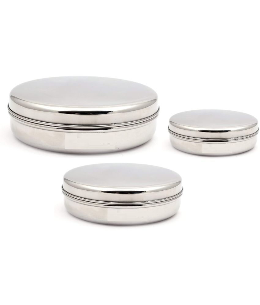     			Dynore 3 Pcs Container Set Steel Silver Utility Container ( Set of 3 )