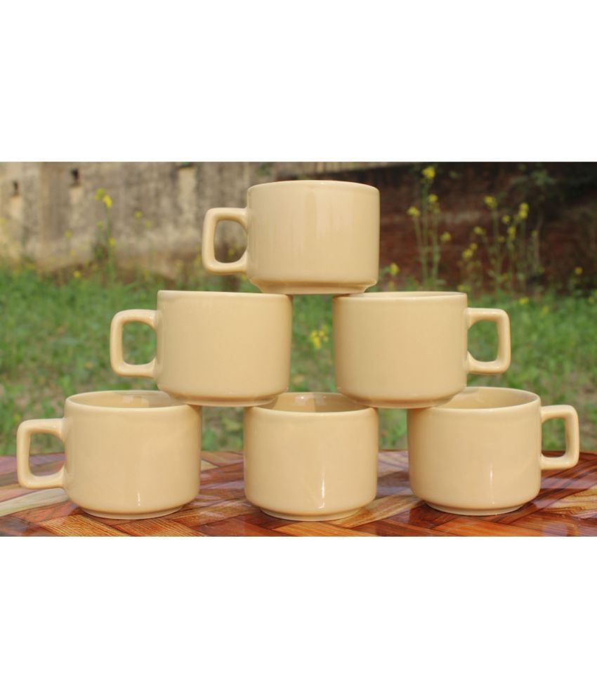     			Laghima jadon Cream Hotel Plane Solid Ceramic Tea Cup 130 ml ( Pack of 6 )