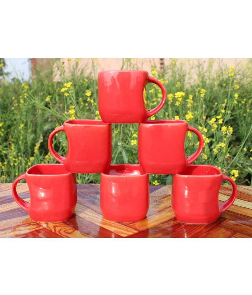     			Laghima jadon Square Shape Maroom Solid Ceramic Tea Cup 160 ml ( Pack of 6 )