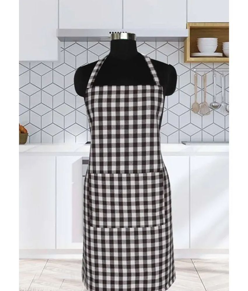     			Lvloz Cotton Blend Checks Kitchen Apron with 1 Center Pocket ( Pack of 1 )