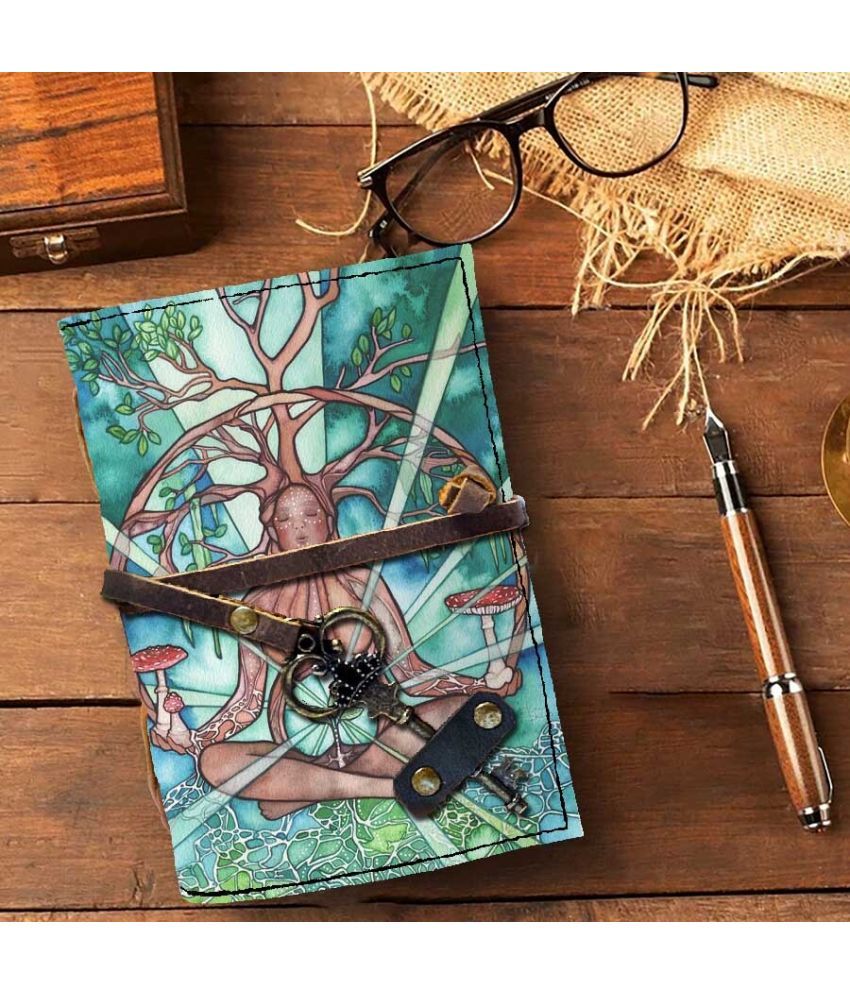     			MAKENSTYLECOLLECTION Designer Leather journal with key lock pattern A6 Journal unruled 200 Pages (multicolor01)