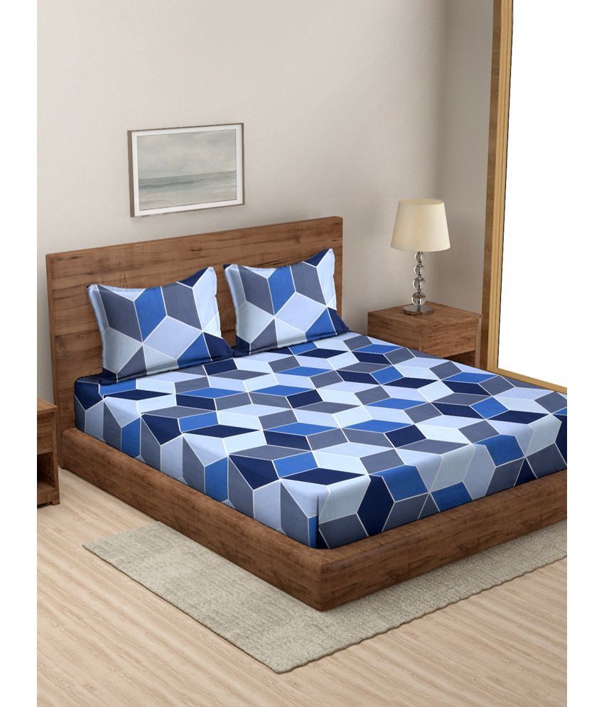     			Modefe Microfiber Abstract 1 Double Queen Size Bedsheet with 2 Pillow Covers - Blue