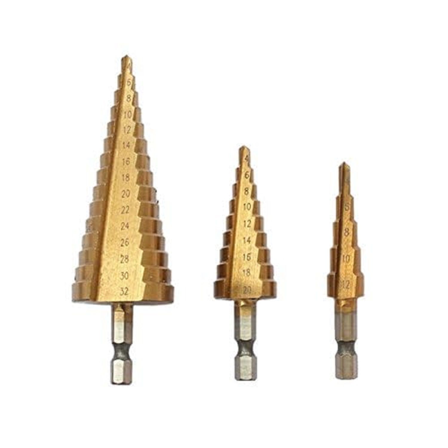     			Rangwell HSS Steel Titanium Step Drill Bits 4-12/20/32mm Step Cone Cutting Tools Steel Woodworking Wood Metal Drilling