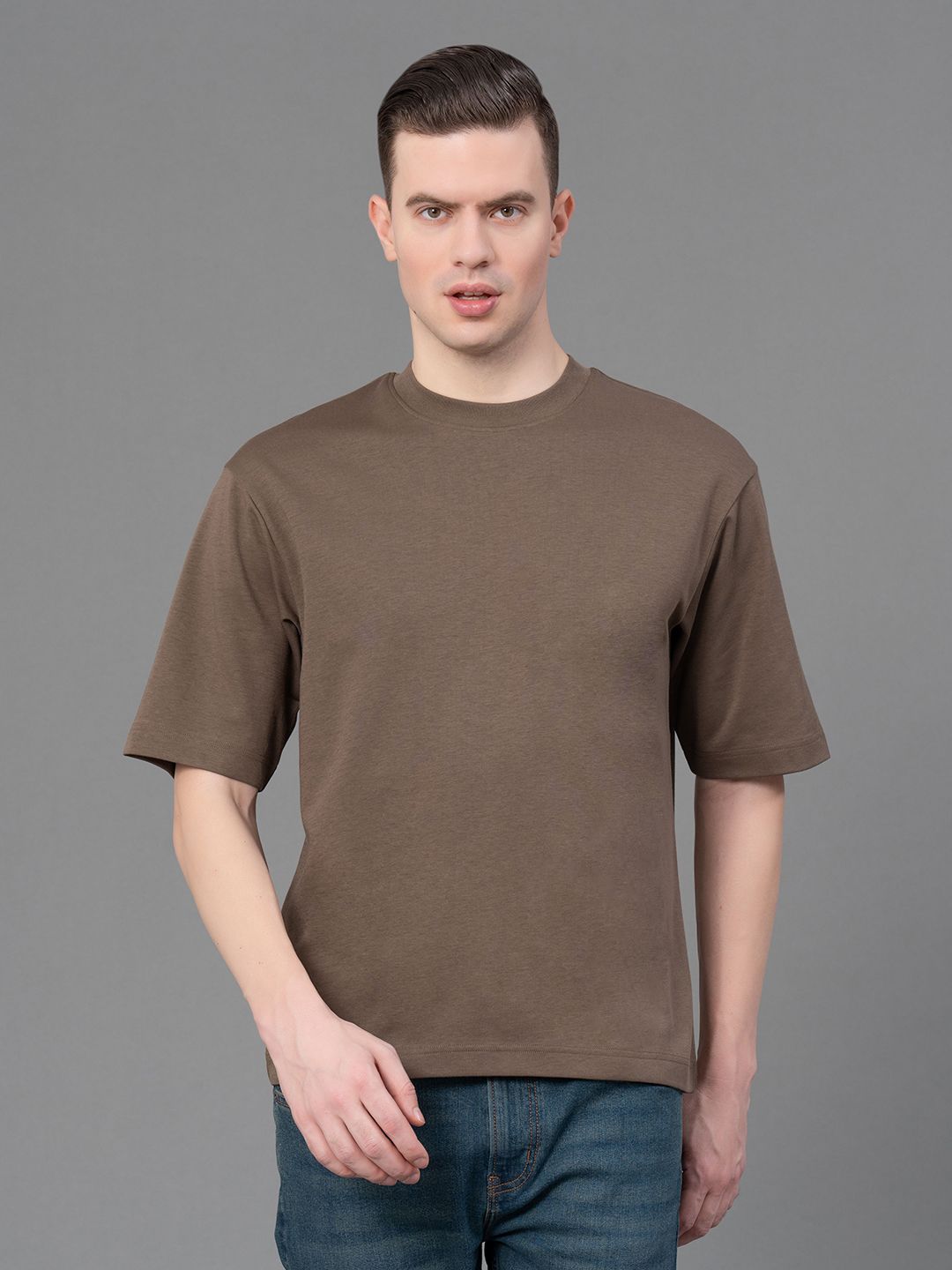     			Red Tape Cotton Blend Oversized Fit Solid Half Sleeves Men's T-Shirt - Olive ( Pack of 1 )