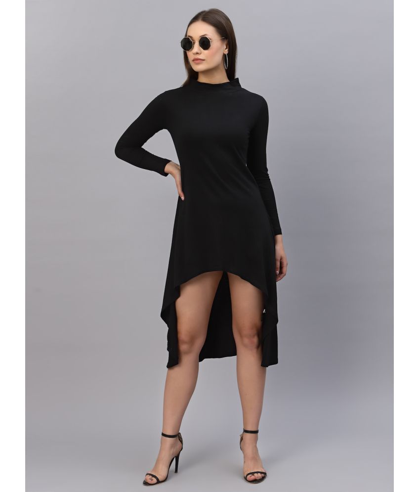     			Rigo Cotton Solid Midi Women's Asymmetric Dress - Black ( Pack of 1 )