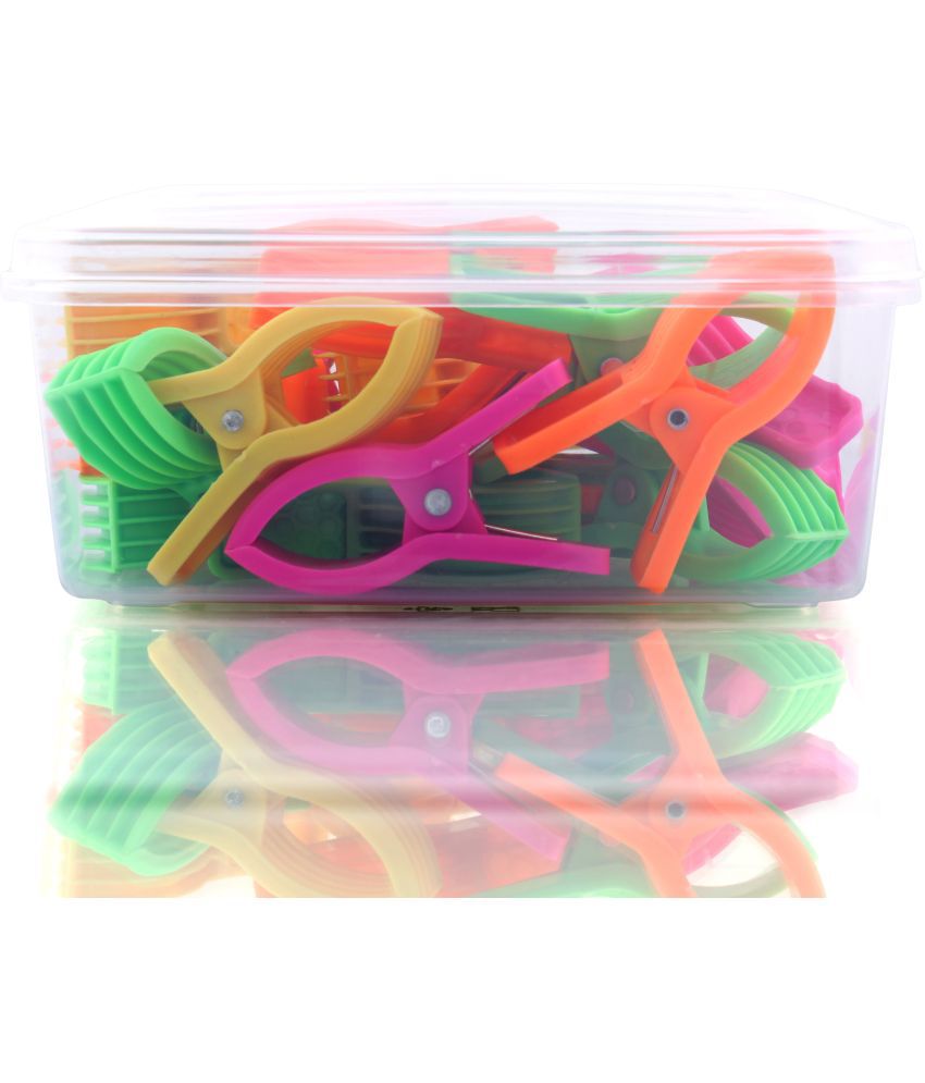    			Wewel Heavy Quality Plastic Cloth clips for Cloth with Storage Box Multicolor (Pack of 18)