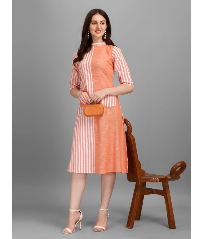     			gufrina Cotton Blend Striped Midi Women's Fit & Flare Dress - Orange ( Pack of 1 )