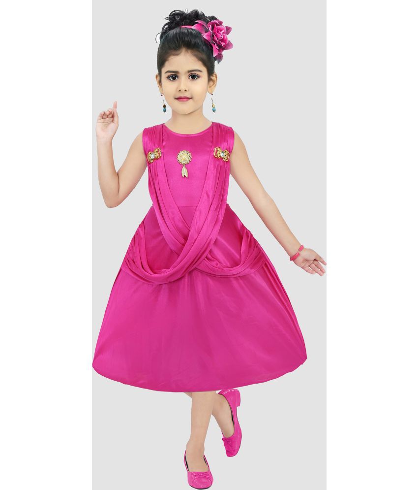     			9stiches Pink Satin Girls Frock ( Pack of 1 )