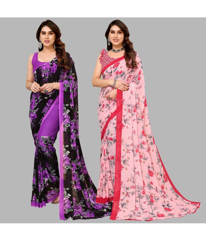     			ANAND SAREES Georgette Printed Saree With Blouse Piece - Multicolor ( Pack of 2 )