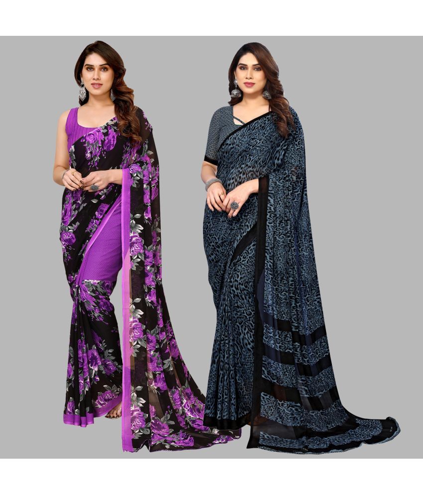     			ANAND SAREES Georgette Printed Saree With Blouse Piece - Multicolor ( Pack of 2 )