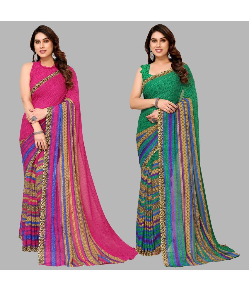     			ANAND SAREES Georgette Printed Saree With Blouse Piece - Multicolor ( Pack of 2 )