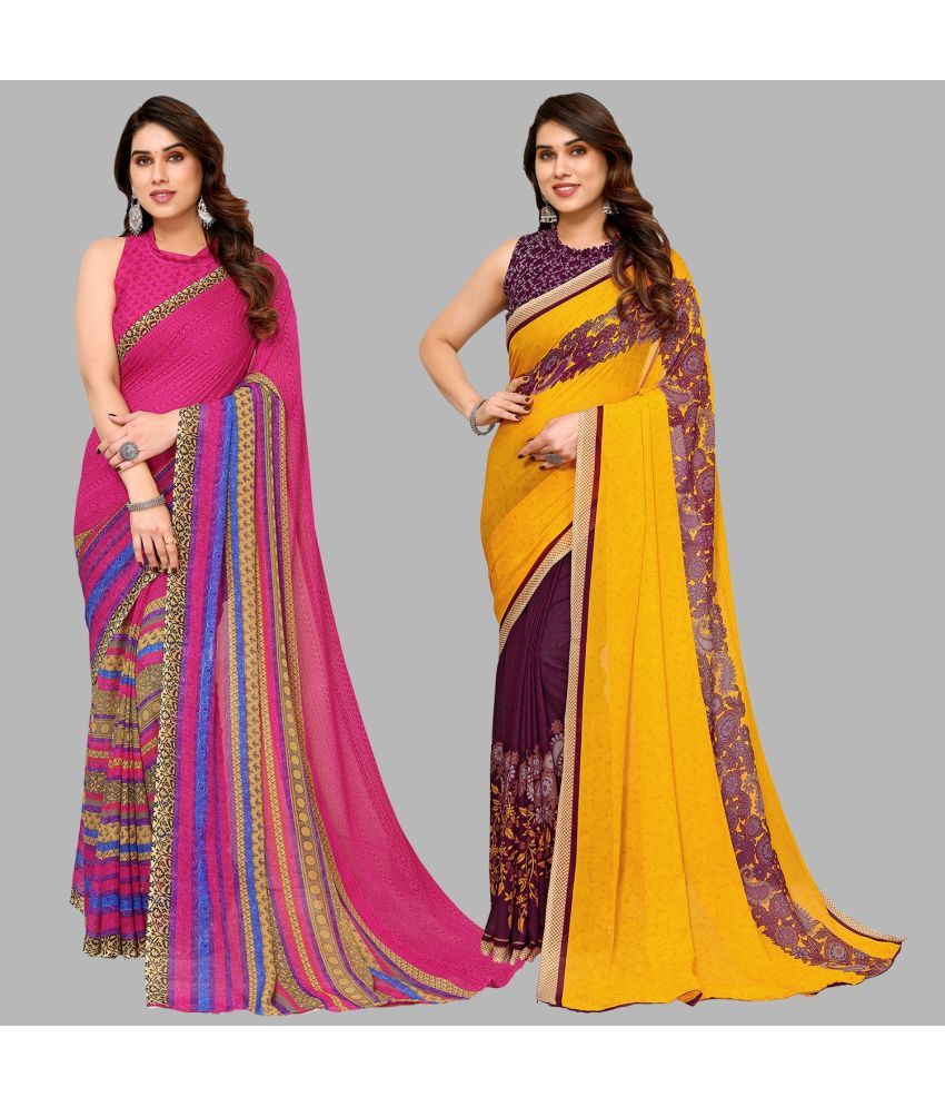     			ANAND SAREES Georgette Printed Saree With Blouse Piece - Multicolor ( Pack of 2 )