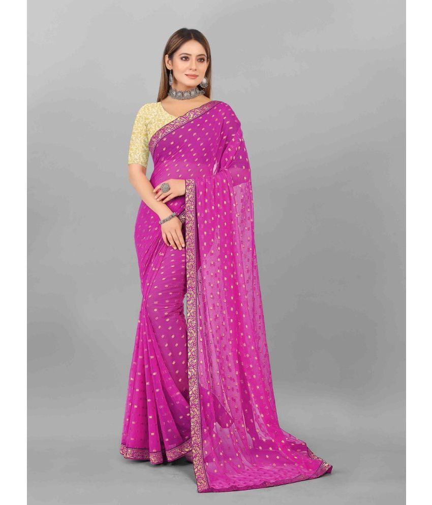     			Aardiva Chiffon Printed Saree With Blouse Piece - Pink ( Pack of 1 )
