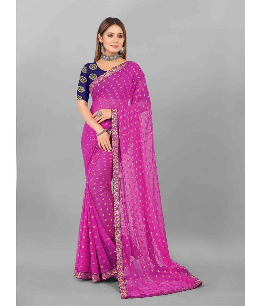     			Aardiva Chiffon Printed Saree With Blouse Piece - Pink ( Pack of 1 )